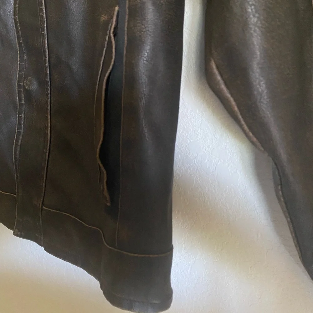 Hawke & Co Boys Brown Faux Leather Sherpa Collar Bomber Biker Moto Jacket 10/12